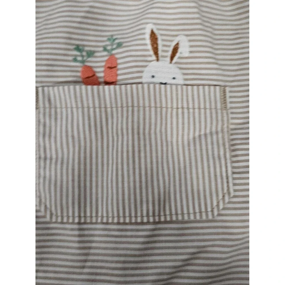 Carter's Striped Bunny & Carrot Pocket Romper - Beige/White NWT